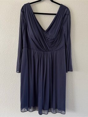 Azazie Women's Teraso A-line Pleated Mesh Chiffon‎ Dress Navy Blue Stormy Sz A16